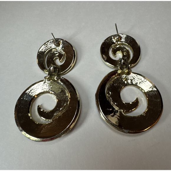Vintage 80s Enamel Swirl Statement Earrings Gold Tone Dangle Pierced Bold‎ - Picture 7 of 8